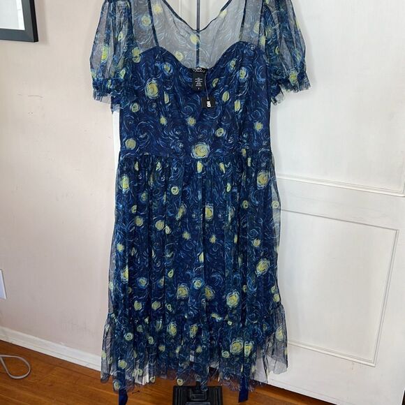 Hot Topic Thorn & Fable Starry Nights Mesh Puff Sleeve Dress New Plus Size 1 - Picture 2 of 8